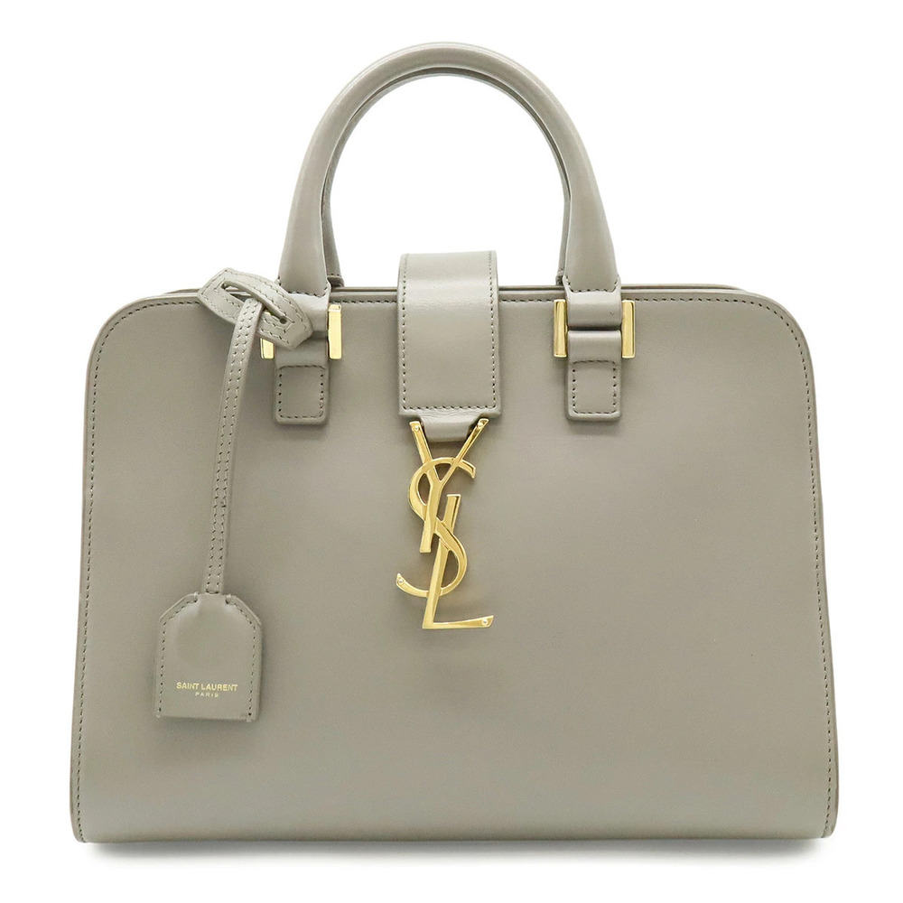 SAINT LAURENT PARIS YSL Yves Baby Cabas Handbag Leather Gray Strap